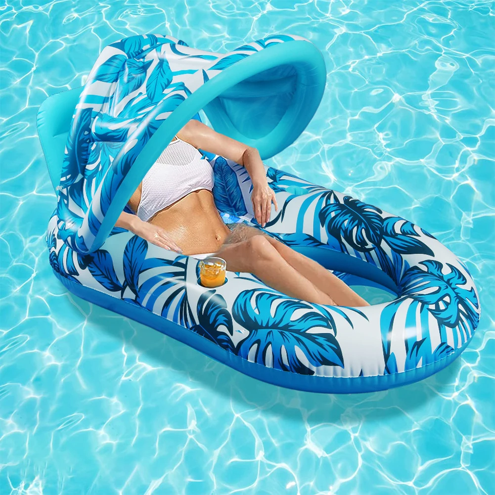 Hängematte Liegestuhl mit Sonnenschirm aufblasbares Wasser Schlaf bett PVC schwimmende Liege Luft matratze für Schwimmbad Party
