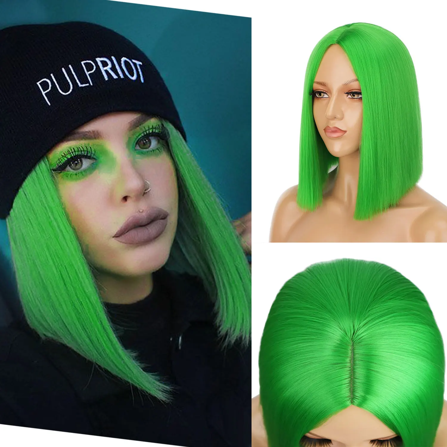 Synthetische kurze Bob Perücke für Frauen gerade farbige Perücken Party Perücke Kostüm Perücken Mittelscheitel Cosplay Spaß st. Patrick's Day Image