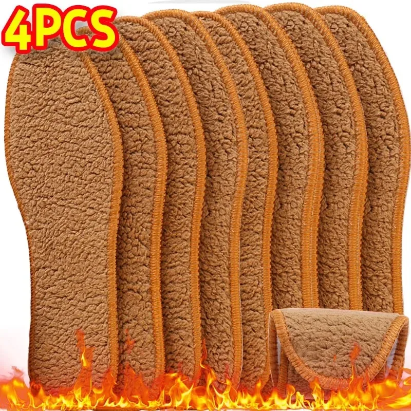 Selbsterwärmte Thermo-Einlegesohlen für Schuhe, Wolle, verdickt, warme, weiche Schuhe, Polster, atmungsaktive, hautfreundliche Einlegesohlen für die Fußpflege im Winter Image