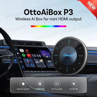 OTTOCAST P3 Android AI Box Wireless CarPlay Android Auto TV Box for HDMI Output Car Accessories