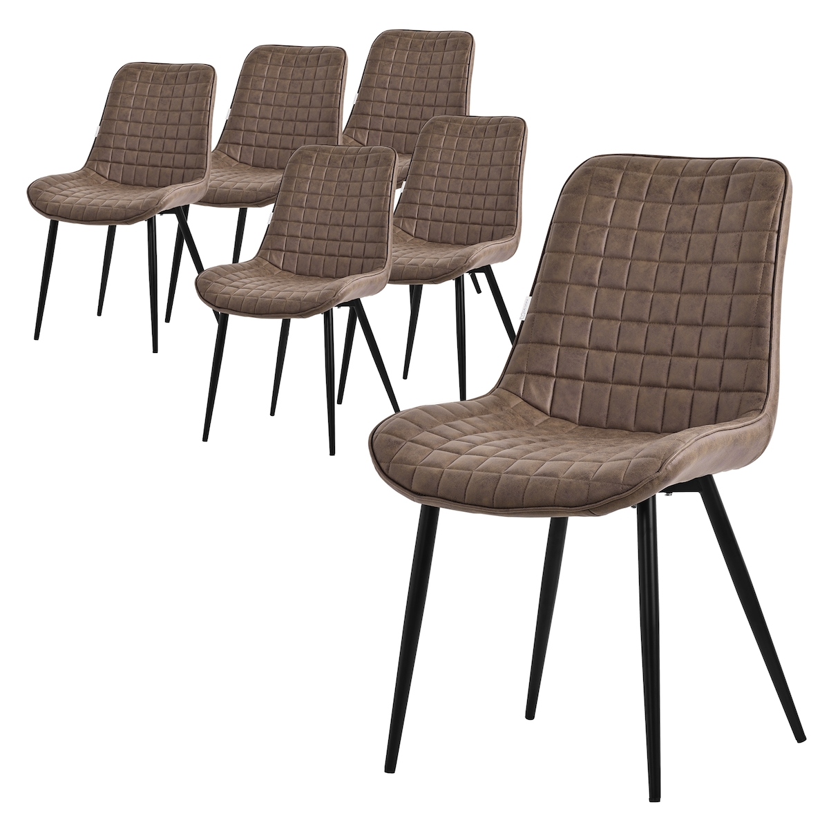 ML-Design Esszimmerstühle 6er Set Braun – Kunstleder Sitzfläche, Rückenlehne, schwarze Metallbeine, Polsterstühle für Esszimmer & Büro Image
