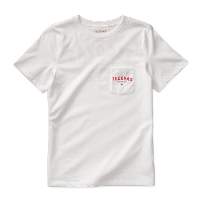 Tecovas Women's Fine Makers Pocket T-Shirt, Bone/Red, Pima Cotton, XS