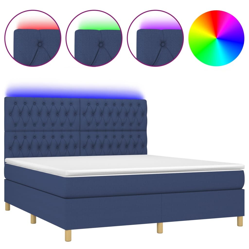vidaXL Boxspringbett mit Matratze & LED Blau 180x200 cm Stoff Image