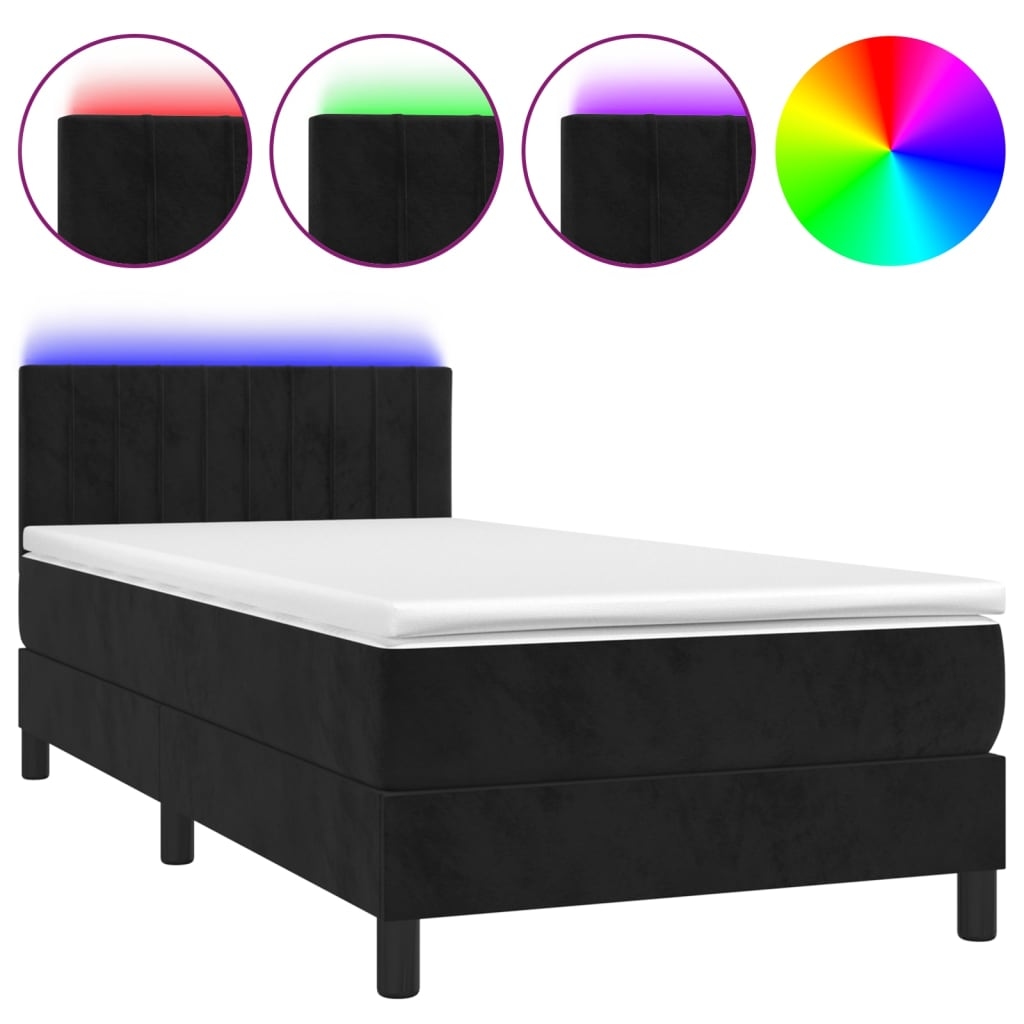 vidaXL Boxspringbett mit Matratze & LED Schwarz 90x190 cm Samt Image