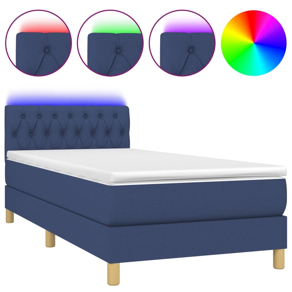 vidaXL Boxspringbett mit Matratze & LED Blau 90x190 cm Stoff Image