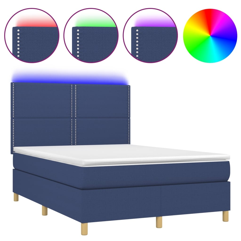 vidaXL Boxspringbett mit Matratze & LED Blau 140x190 cm Stoff Image