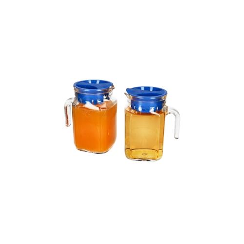 2x KORA Kühlschrankkrug mit Deckel blau 0,5L Henkel Glas-Karaffe Kanne Saft Wasser