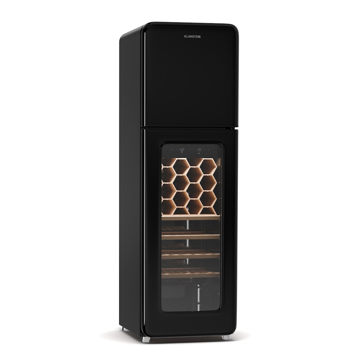 Klarstein Shirley Wine Cooler + Freezer | 2-in-1-Gerät | Vintage | 2 Kühlzonen | 60 Flaschen Schwarz Image