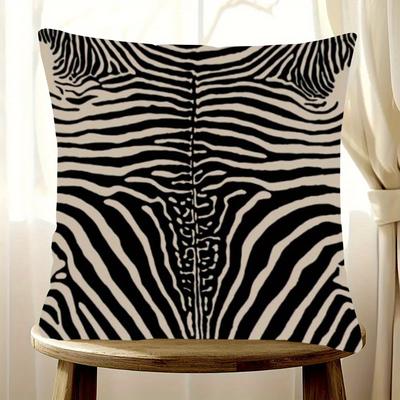 TEMU Style Throw Pillow Cover, 18x18 Inch, Short Plush, Zebra Pattern, Double-sided Print, Machine Washable With Zipper Closure For Home Decor - Polyester, Woven, Fits Room Types - 1pc Image
