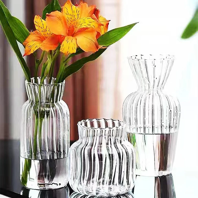 Vaso di vetro Vaso a strisce idroponico trasparente Piccoli fiori secchi freschi Fiori freschi Decorazione da tavolo Vaso per composizioni floreali
