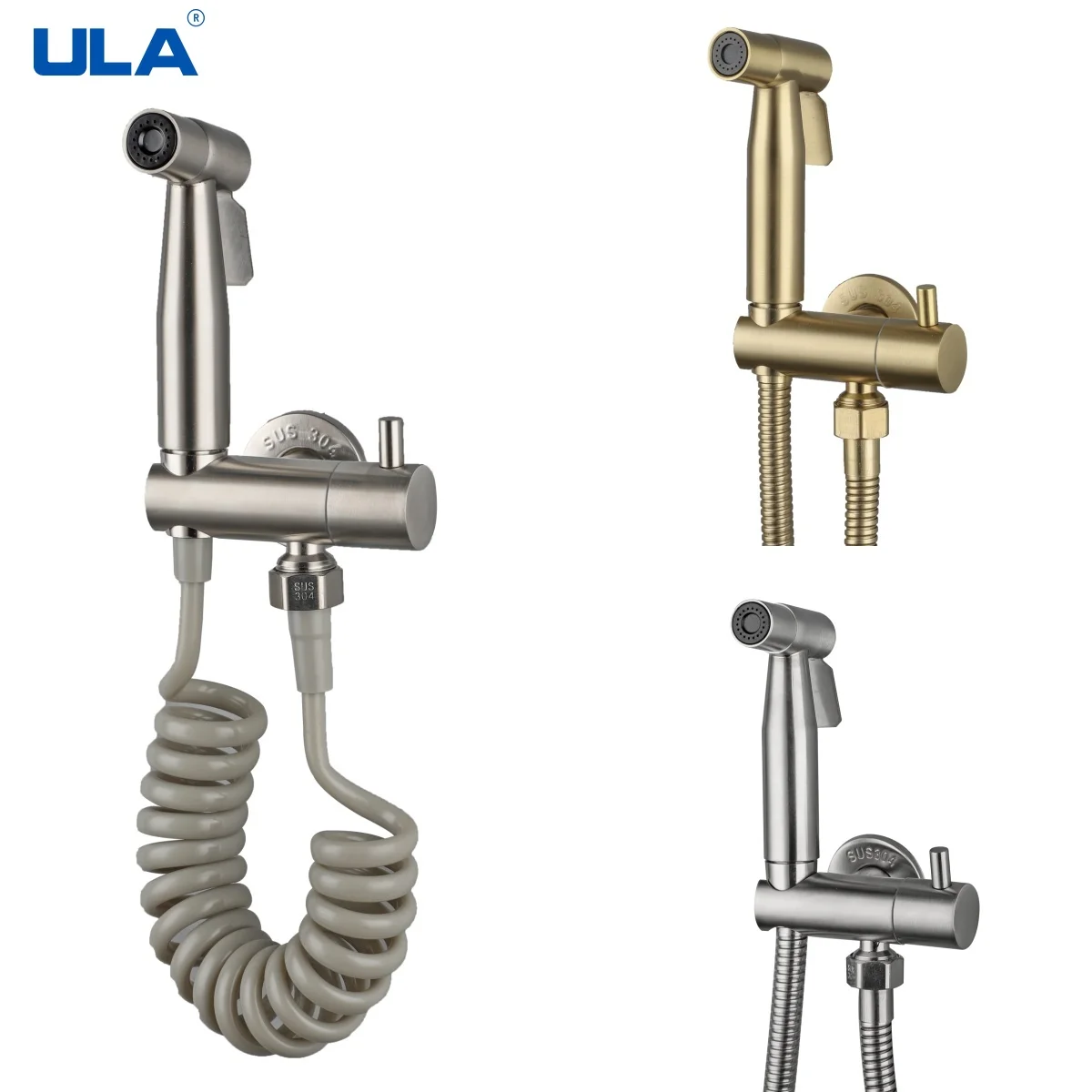ULA Gebürstet Bidet Wasserhahn Handheld Bidet Wc Sprayer Set Edelstahl Wc Armaturen Einzigen Kalten Wasser Badezimmer Dusche Kopf