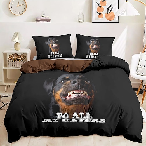 Bettbezug-Set mit Hundegrafikdrucken, 100 % Baumwolle, weiches und bequemes Bettwäscheset mit lustigem Hundedruck, gemütlich und stilvoll, perfekt für die Schlafzimmerdekoration von Hundeliebhabern, pflegeleicht und maschinenwaschbar Image