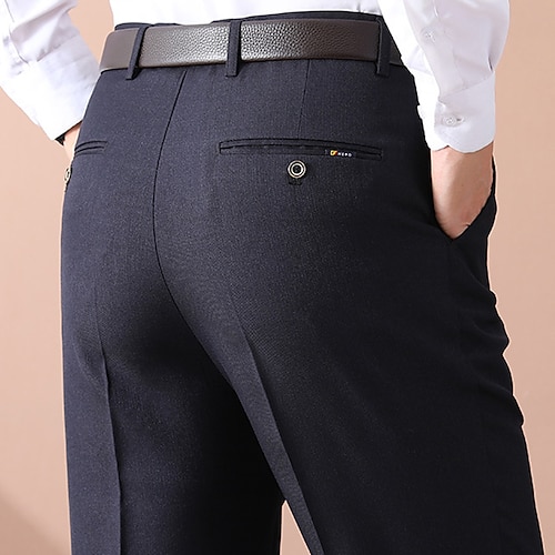 Herren Anzughosen Hose Hosen Anzughose Tasche Gerade geschnitten Glatt tragbar Knitterfrei In voller Länge Formal Hochzeit Arbeit Modisch Basic Schwarz Marineblau Mikro-elastisch Image