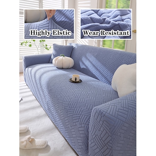 Samtsofabezug weicher und luxuriöser Samtstoff perfekt als Wohnzimmerdekor stilvoller und bequemer Schonbezug einfach anzubringen und zu reinigen langlebig und maschinenwaschbar verleiht jedem Sofa Image