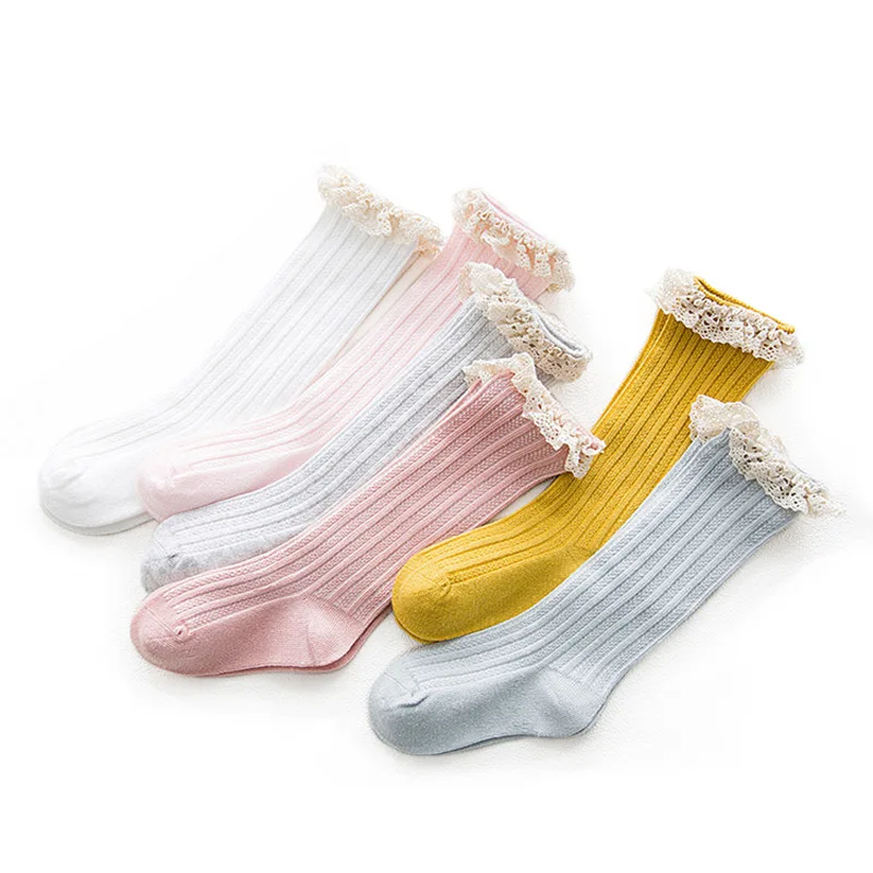 1/6Pairs Kinder Prinzessin Mädchen Socken Baumwolle Mode Kinder Kniehohe Socken mit Spitze Baby Beinlinge Frühling Herbst 0-5Years Image