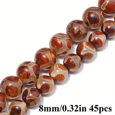 TEMU Natural Dzi Agates Beads Tibetan Yellow Football Agate Charm Round Beads For Jewelry Making Diy Bracelet Accessories 8/10mm 15'' Image