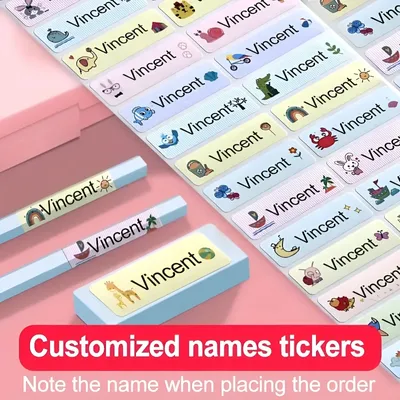 40/60/80/120 Stück wasserfeste, anpassbare Namensaufkleber für Kinder, personalisierte Etiketten mit Image