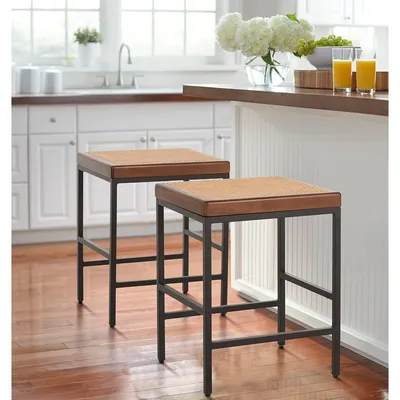 Rattan Bar Stools Set of 2, Counter Height 24