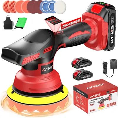 Avhrit 6" Cordless Car Buffer Polisher 2x2Ah 8 Variable Speed Car buffer Waxer Kit Digital Display