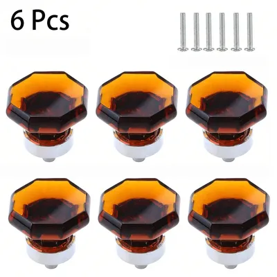 6Pcs Amber Crystal Knobs, Glass Cabinet Knobs Crystal Cabinets Cupboard Knob, Decorative Hardware