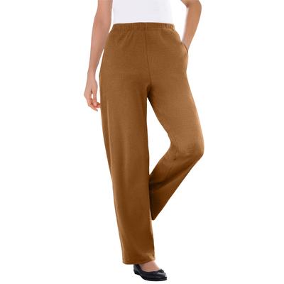 Plus Size Women's Womens Plus-Size 7-Day Knit Ribbed Straight-Leg Pull-On Pants by Woman Within in Toffee (Size M)