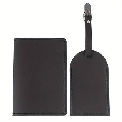 TEMU 2pcs Set Of Stylish And Lightweight Travel Passport Holder And Luggage Tag For Flying Back To School, Suitable For Students, Men And Women, In Simple And Fashionable Solid Color Synthetic Leather Image
