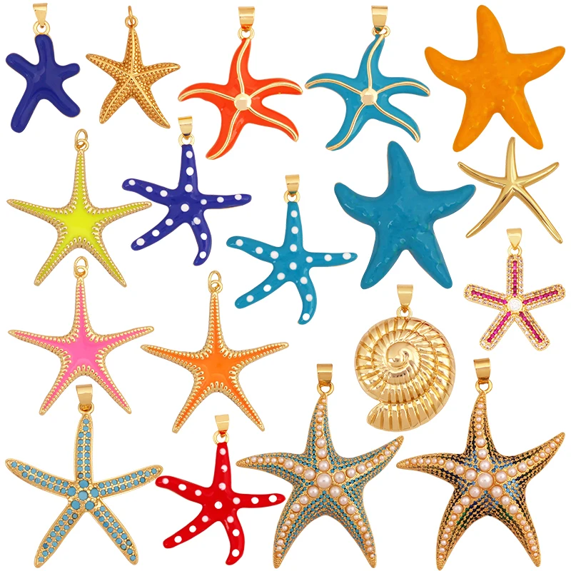 Collana con ciondolo stella marina colorata alla moda con ciondolo a forma di stella marina, olio caduto, smalto multicolore, forniture per gioielli per le vacanze estive in spiaggia K89