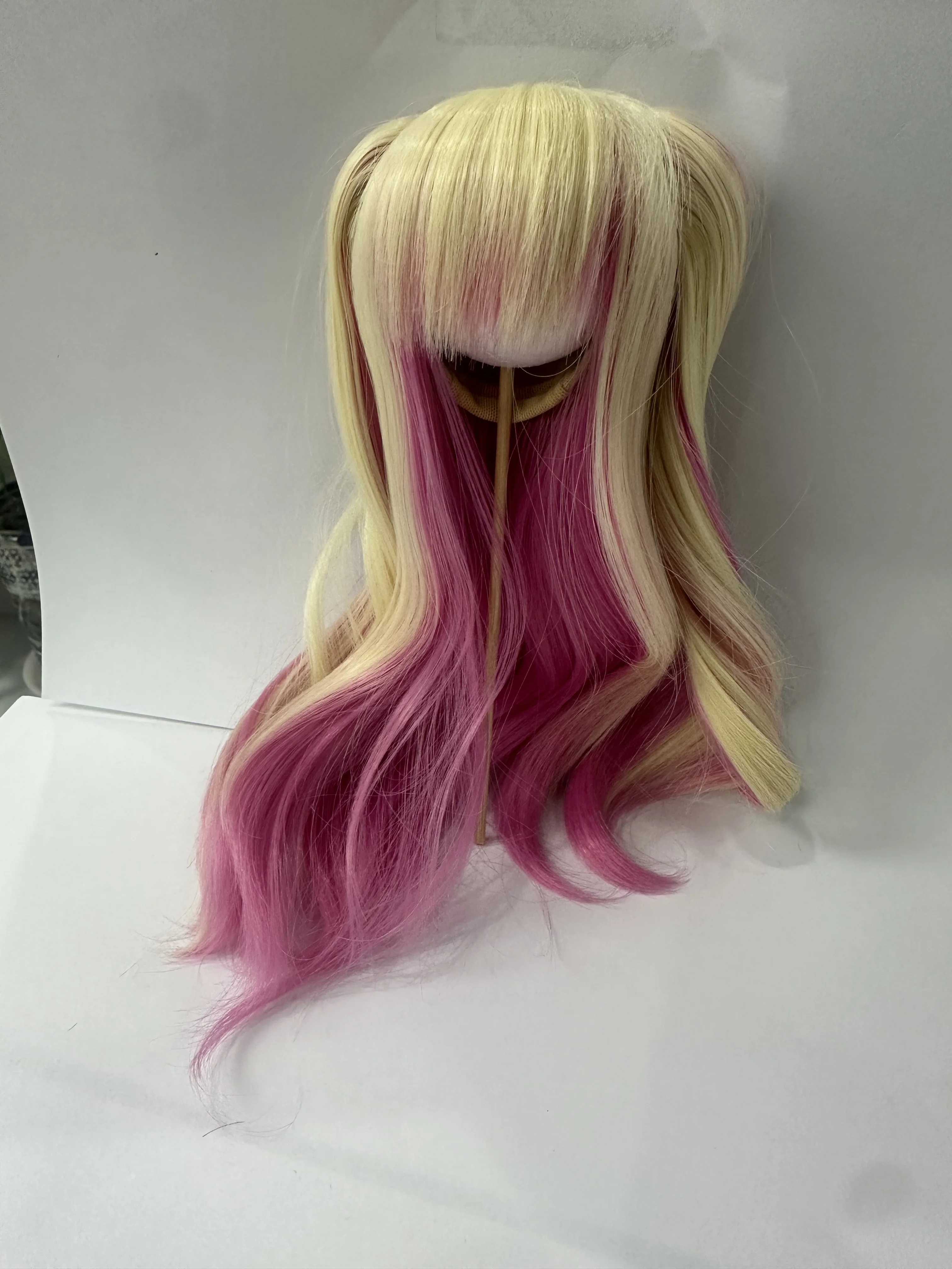 D03-C015 Kinder handgemachtes Spielzeug 1/3 1/4 1/6 Puppe BJD/SD Puppenzubehör rosa süße Doppelpferd lockige Perücke 1 Stück Image