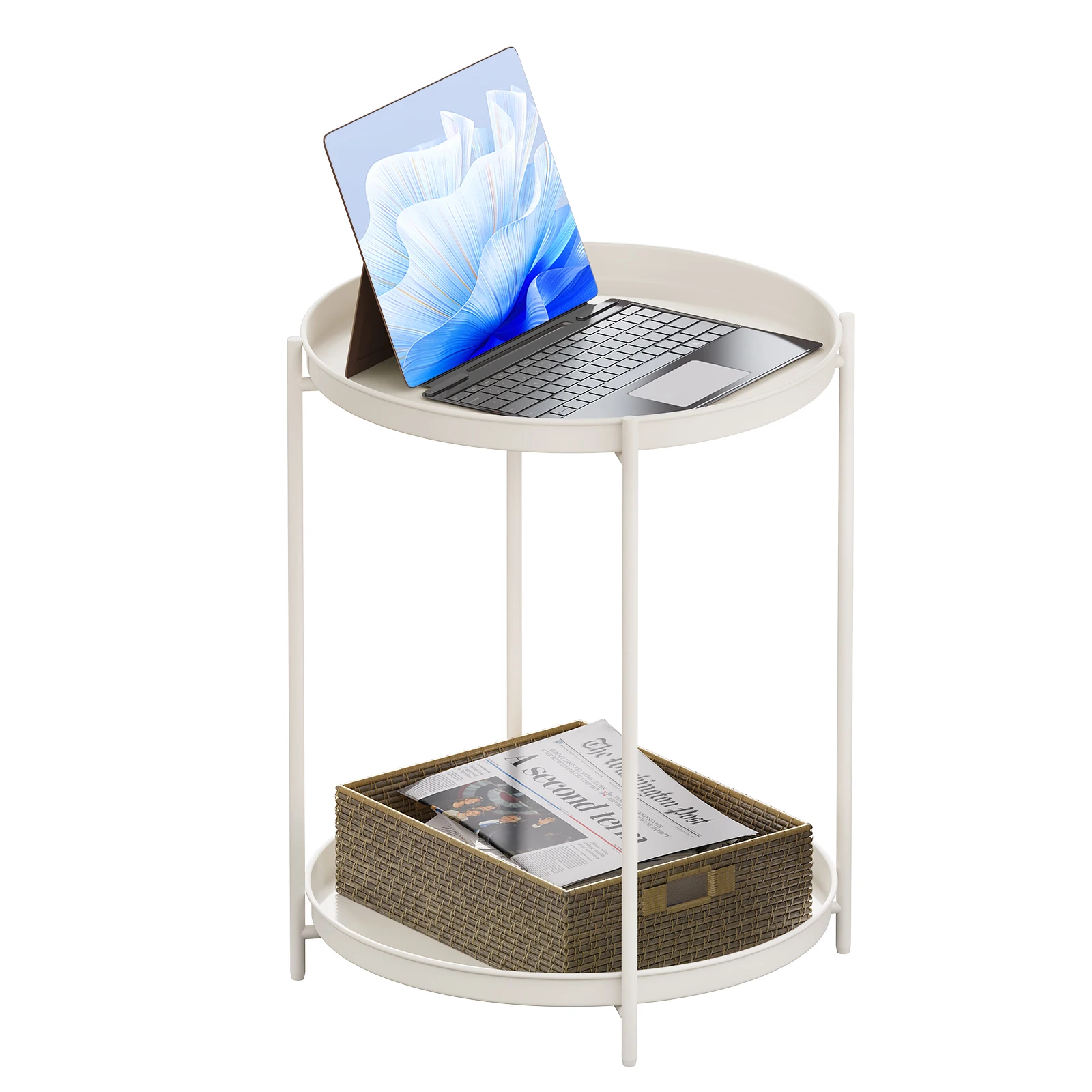 Runder Couchtisch, Sofa, kleiner Beistelltisch mit 2 abnehmbaren Tabletts, Nachttisch für Wohnzimmer, Küche, Schlafzimmer, Zuhause Image