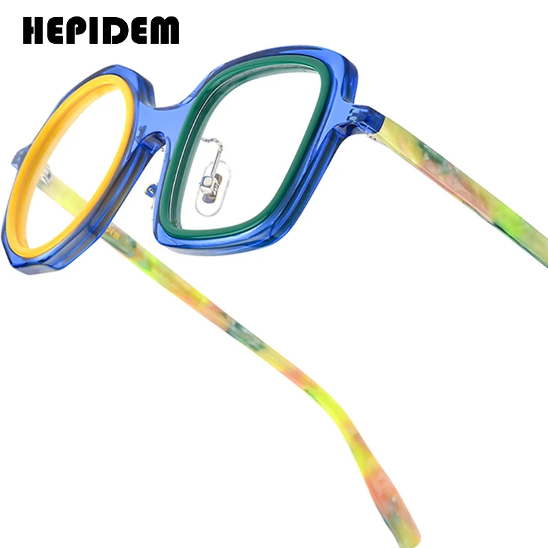 FFONEX HEPIDEM Acetat Brillen Rahmen Männer neue runde Marke Design Brille Frauen Retro Vintage Brillen Brille Image