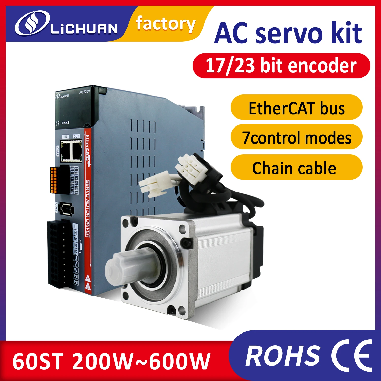 Lichuan EtherCAT Servomotor 200W 400W 600W mit Servotreiber LC10E und 3M hoher weichem Kabel für CNC-Kit Image