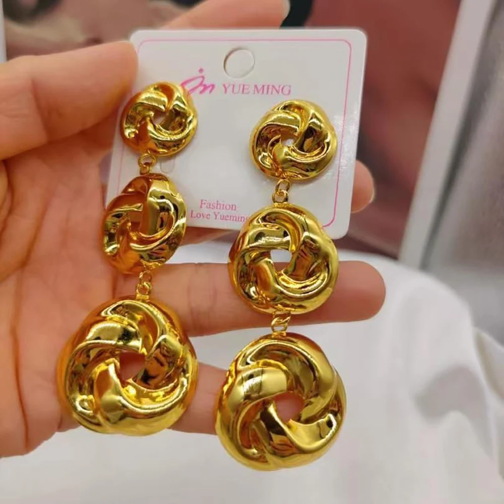Neue große Metall baumeln Ohrringe für Frauen Gold Farbe Metall Spirale übertrieben Vintage Tropfen Ohrringe Schmuck Geburtstagsgeschenke