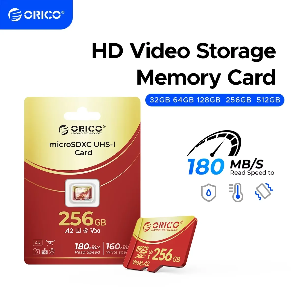 ORICO Micro SD microSDXC R/W da 256 GB Fino a 180 MB/s Full HD e 4K UHD C10, U3, V30, 4K, A2 per fotocamera Drone Dash Cam