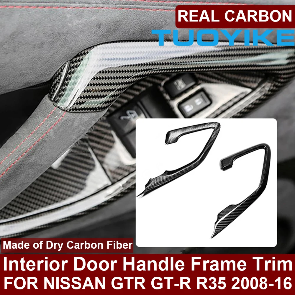 LHD RHD Echte Echt Trocken Carbon Fiber Innen Tür Pull Griff Trim Abdeckung Dekoration Für Nissan GTR GT-R R35 2008-16 Image