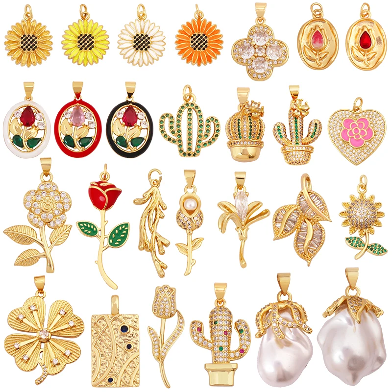 Süße Regenbogen Sonne Rose Blume vierblättriges Kleeblatt Charm Anhänger, echte 18 Karat Gold Muschel Zirkon Schmuck Erkenntnisse Halskette liefert K41