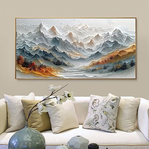 handgemachtes Original Ölgemälde auf Leinwand, bunte Berge, abstrakte Berglandschaft, Wandkunst für die Inneneinrichtung mit gespanntem Rahmen, ohne Innenrahmen Image