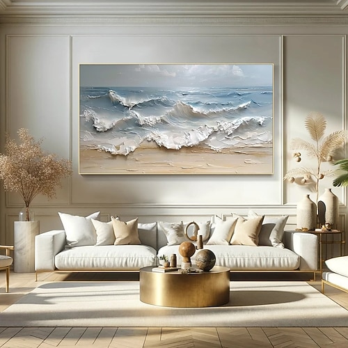 Original weißes Ozean Ölgemälde Welle Kunst Strand abstrakte Malerei weiße Wand Kunst braun 3D Struktur Malerei braun Strand Wand Kunst moderne Pastell Zimmer Dekor Image