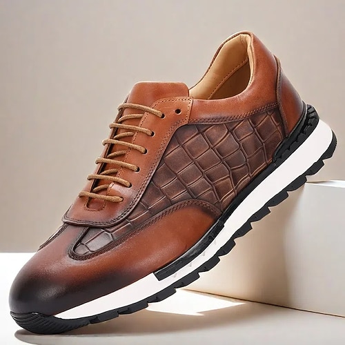 Herren-Sneaker aus hochwertigem Rindsleder – Freizeitschuhe mit Schnürung und Krokodilprägung und gepolsterter Sohle für den Alltag und Outdoor Image