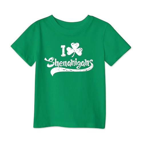 T-Shirt Cartoon Manga St. Patrick's Day 2026 Mode Lässig T-Shirt Ärmel Grafik für Jungen Mädchen Kinder Heißprägen für St. Patrick's Day Alltagstauglich Festival Image