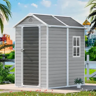 Storage Shed Outdoor Sheds 6x4 FT Outdoor Resin Storage Shed With Floor & Lockable Door & Window &