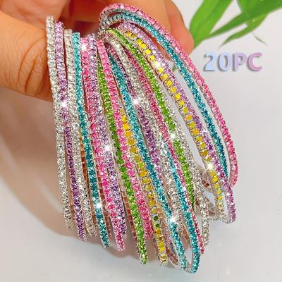 TEMU 1 Set Rhinestone Thin & Purple Women's Stretch Bracelets, Fashion Jewelry, Silver Plated Copper, , Vacation & , For Image