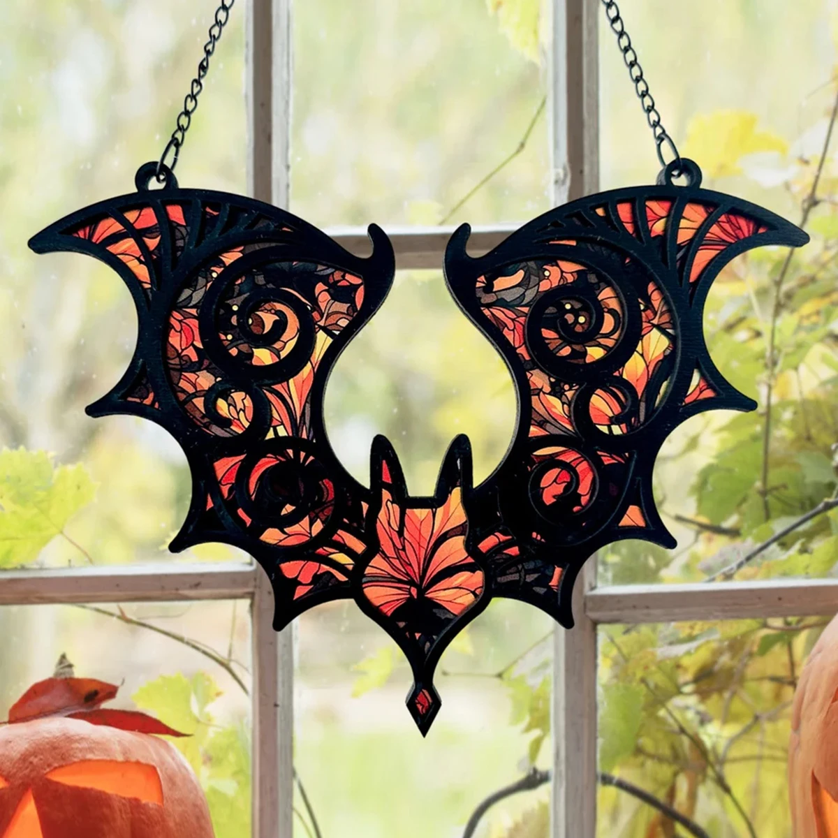 Décoration suspendue chauve-souris en acrylique, effet vitrail gothique, décor de fenêtre d'halloween, attrape-soleil coloré pour décoration de fête à domicile, cadeau