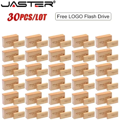 30 teile/los Flash Drive USB 2,0 Holz + Box Pen Drive 4GB 8GB 16GB 32GB 64GB U Disk Kostenloses Image