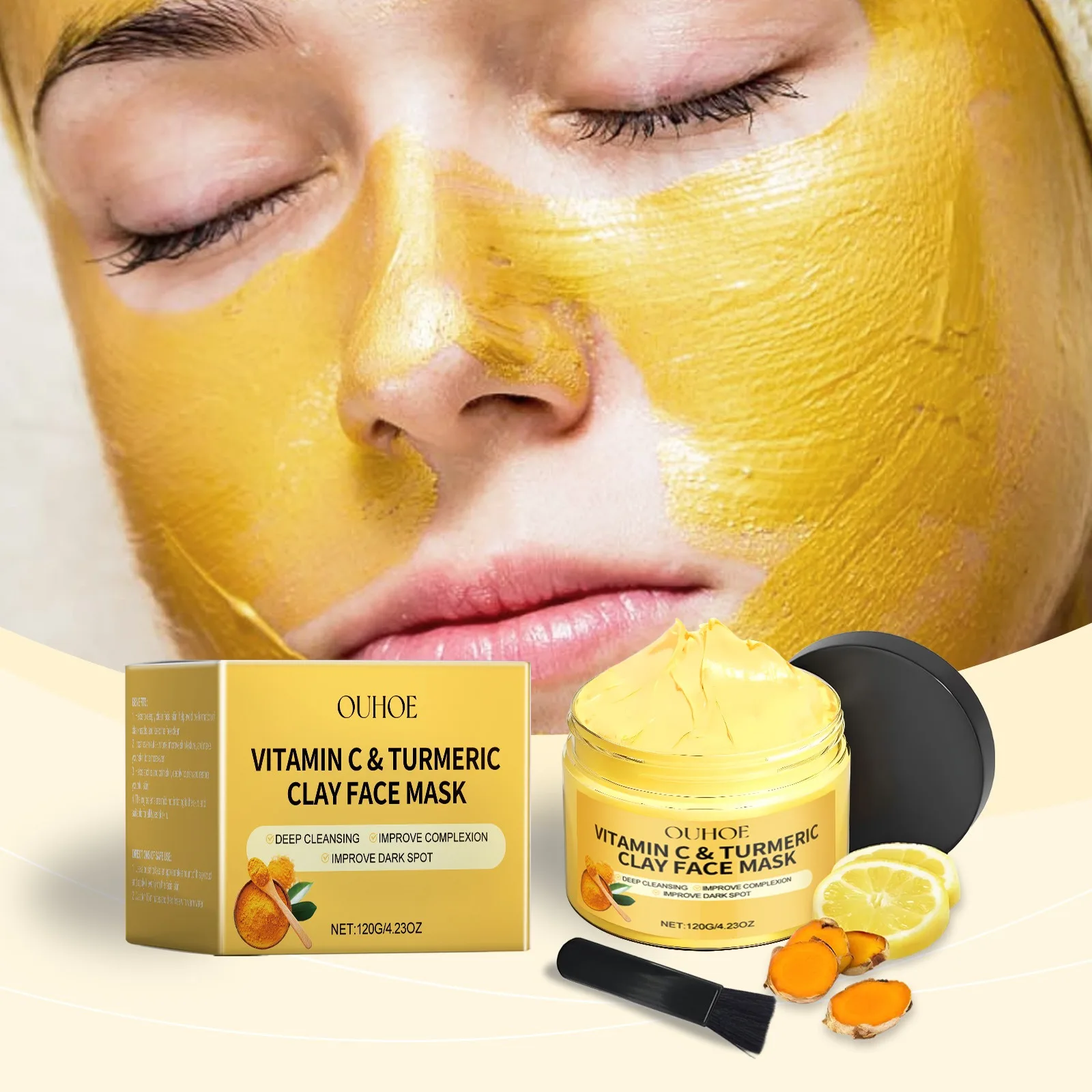 OUHOE Vitamin C Peeling-Gesichtsmaske Kurkuma Peeling-Gesichtsmaske Verbessern Sie die Poren Tiefenreinigung Gesichtsmaske Tragen Sie das Gesicht m Image