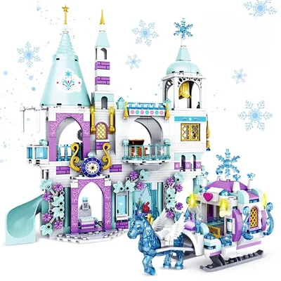 Prinzessin Luxus Eis Schnee Winter Schloss Bausteine Königlichen Kutsche Kristall Palace Turm Modell Image