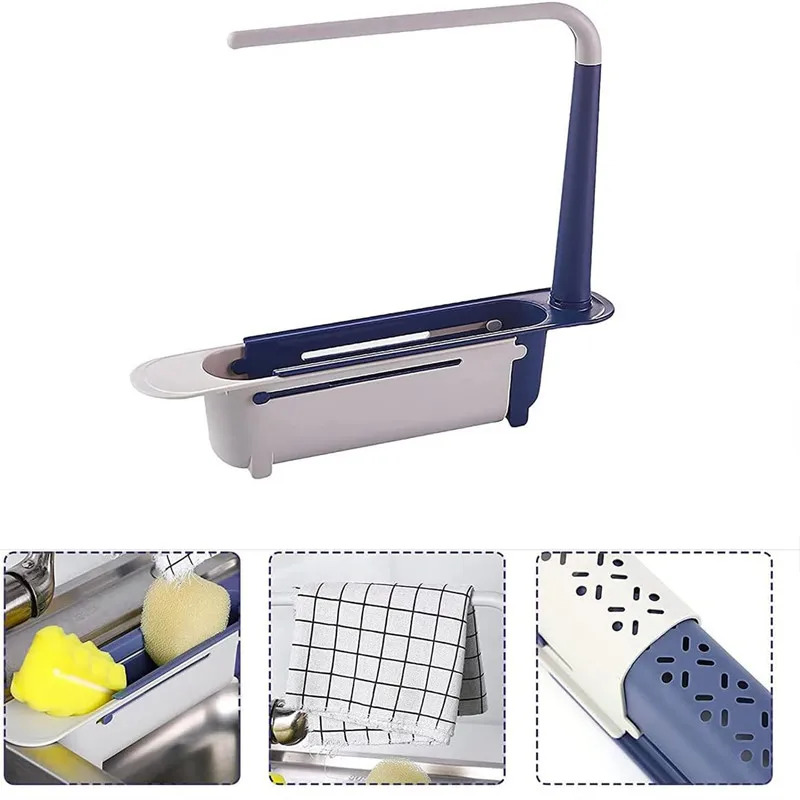 Küche Waschbecken Ablauf Rack Teleskop Waschbecken Regal Waschbecken Organizer Seife Schwamm Halter Lagerung Korb Küche Gadgets Zubehör Werkzeug