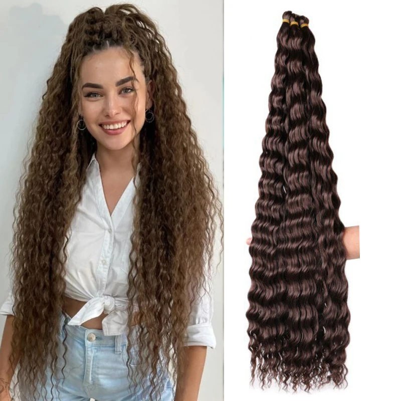 H&STAR 30 Zoll synthetisches gedehntes tiefes Wellen-Häkelhaar Yaki Ombre Flechthaar Hochtemperatur-Faserverlängerungen für Frauen Image