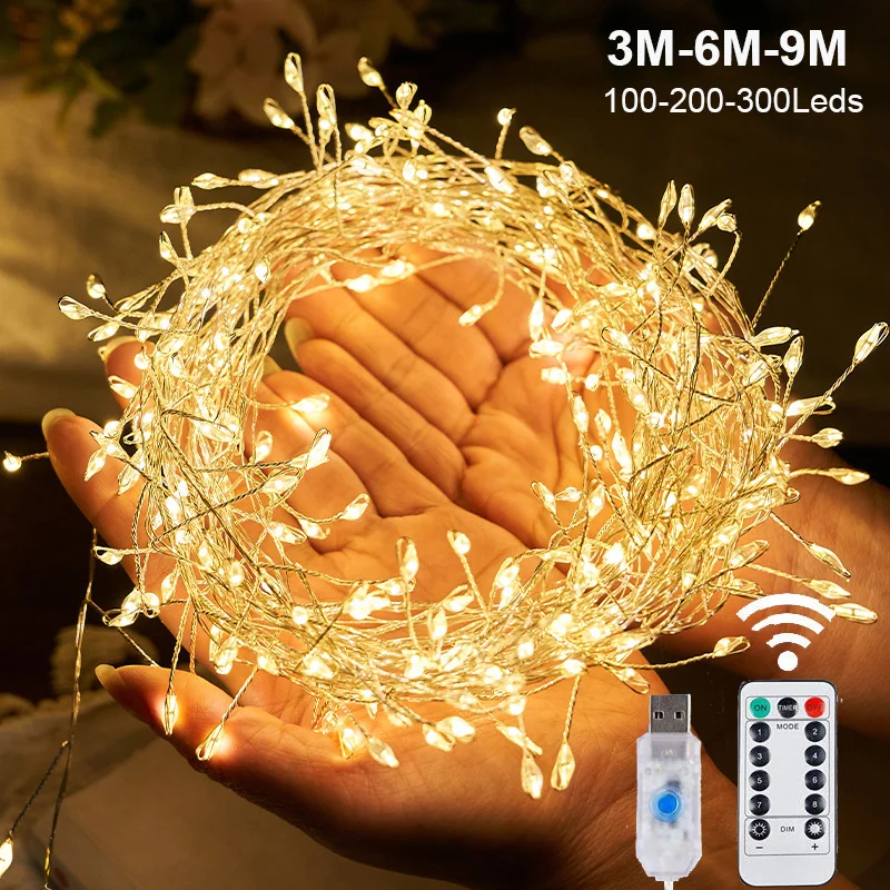 3/6/9M USB Power LED Feuerwerkskörper Lichterketten Fernbedienung Girlande Lichterkette für Hochzeit Party Garten Weihnachtsdekoration
