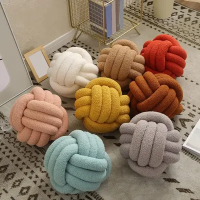 28 cm Kissen, manuelles geflochtenes Knotenkissen, runde Kugelform, Sherpa, elastischer Schlafbegleiter, Sofa, Couch, Dekor, Dekokissen Image