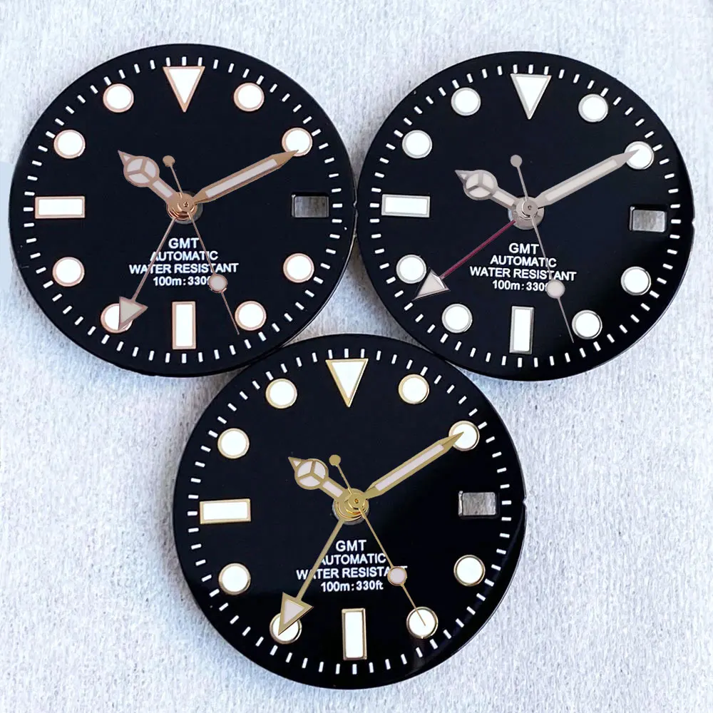 Leucht Schwarz 29mm Zifferblatt Gesicht Rose Gold Rand fit NH34A NH34 GMT Automatische Bewegung Für Tauchen Männer Uhr zubehör Teile Image